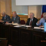 předsednictvo konference zleva Ing.Hála, L.Jochec, Dr.Pernes, A.Malý