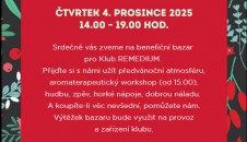 <a onclick="javascript:pageTracker._trackPageview('/downloads/wp-content/uploads/2025/11/ad-bazar.jpg');"  href="https://www.rscr.cz/wp-content/uploads/2025/11/ad-bazar.jpg"><img class="alignnone size-medium wp-image-26810" title="ad bazar" src="https://www.rscr.cz/wp-content/uploads/2025/11/ad-bazar-212x300.jpg" alt="" width="212" height="300" />…</a>
Členská organizace Remedium srdečně zve na benefiční bazar p.<br />
Přijďte si s námi užít předvánoční