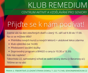 Pozvánka na Den otevřených dveří Klubu REMEDIUM_2026
